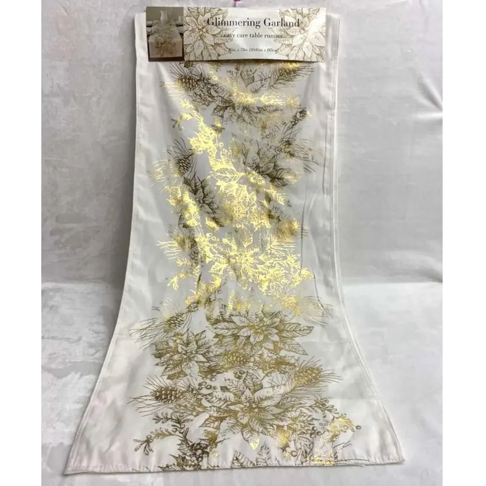 Benson Mills Glimmering Garland easy care table runner16inx72in (40.6cm x 185cm)